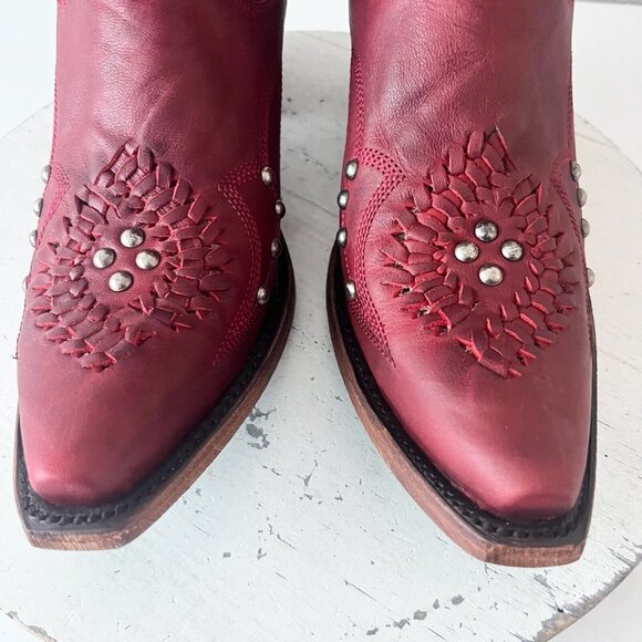 Lane COSSETTE Womens Cowboy Booties 9 Western Cowgirl Red Leather Short Boots - Picture 7 of 13